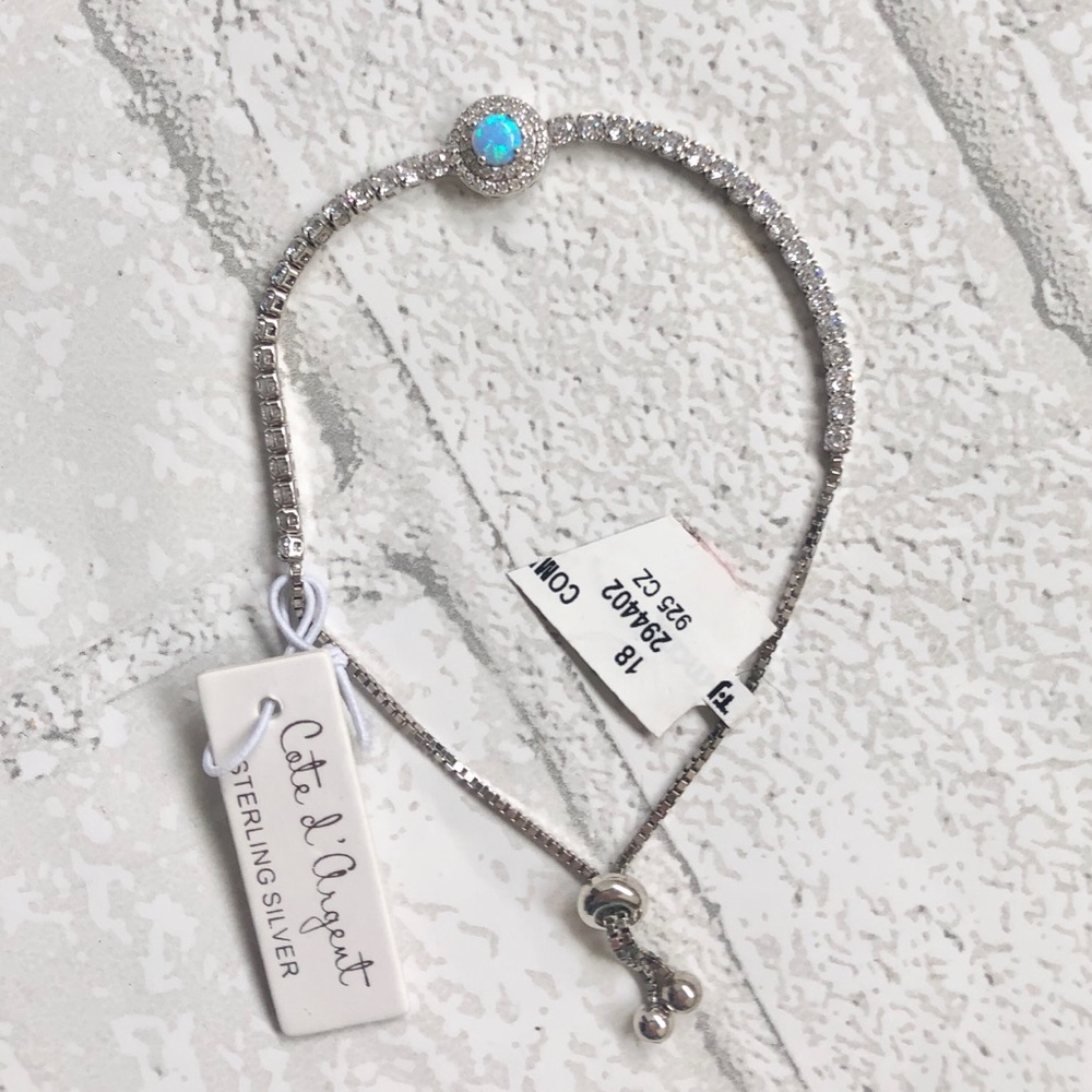Cote d'Argent NWT Sterling Silver Blue Opal & CZ Bolo Toggle Bracelet